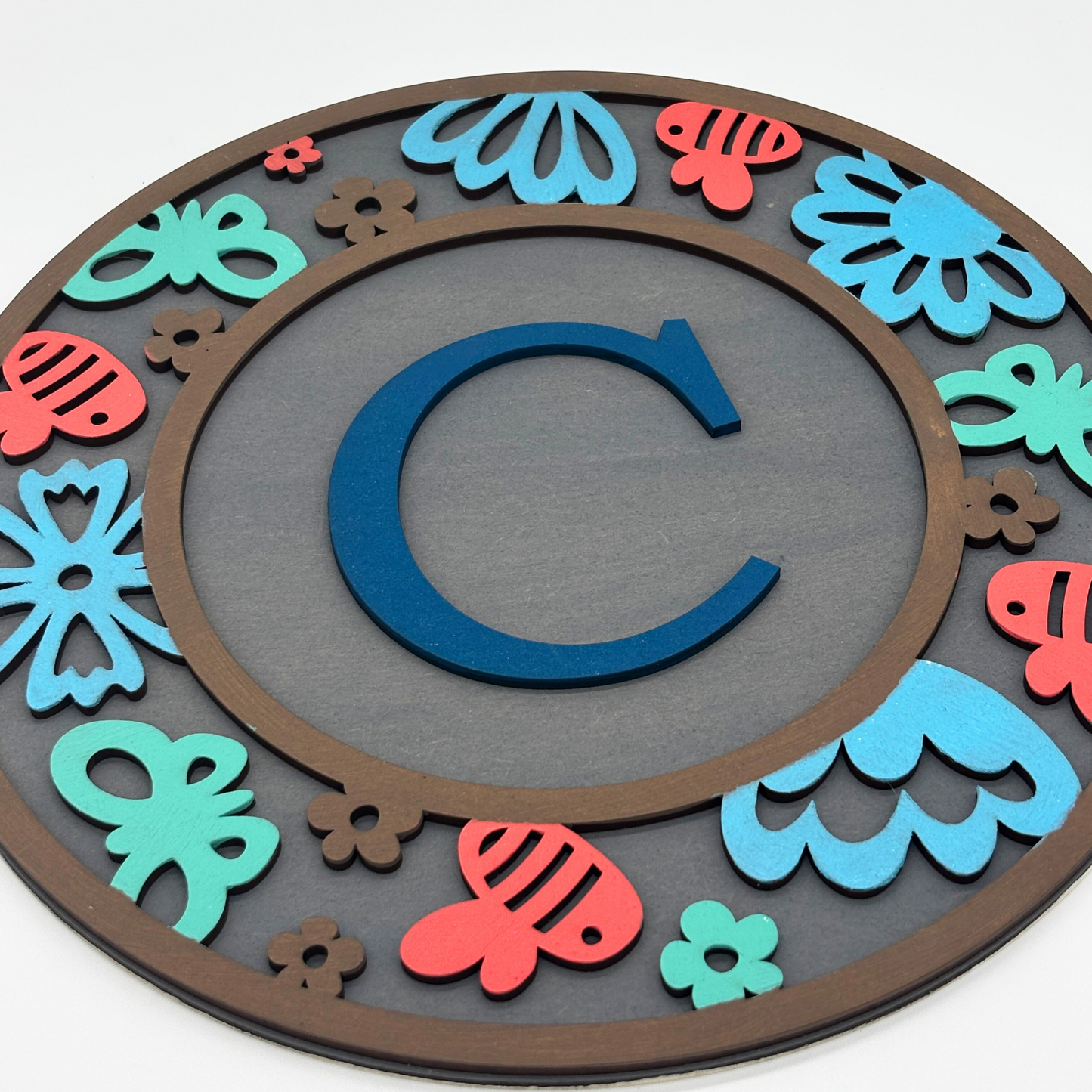 Kids Name Initial Sign – Bees and Flowers - Personalised