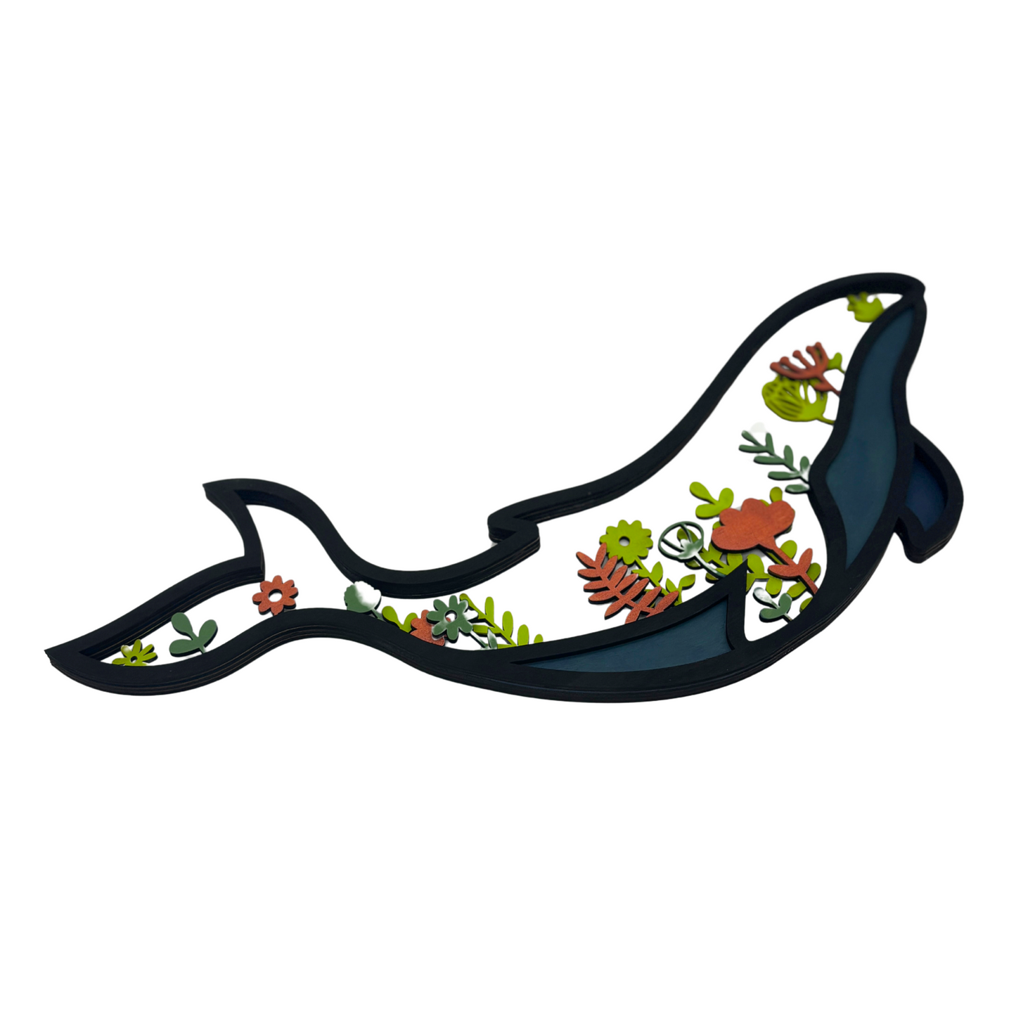 Whale & Marine Flowers Wooden Wall Art