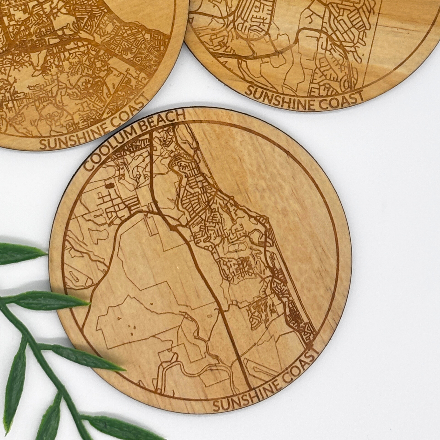 Wooden Map Coasters with Cork Backing – Custom City & Region