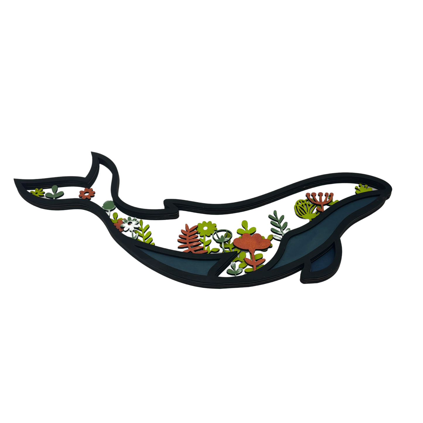 Ocean Bloom – Whale & Marine Flowers Wooden Wall Art