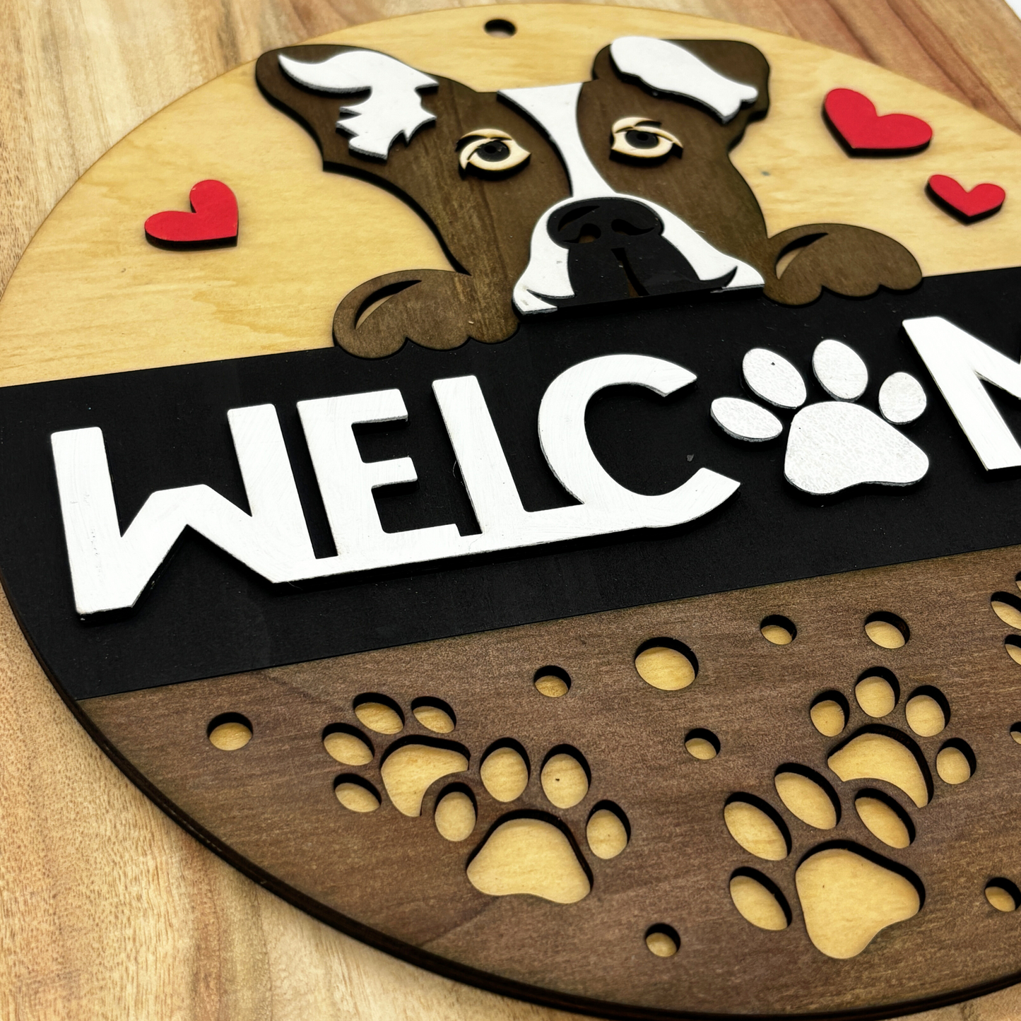 Handcrafted Dog-Themed Welcome Sign – Multilayered Wooden Decor