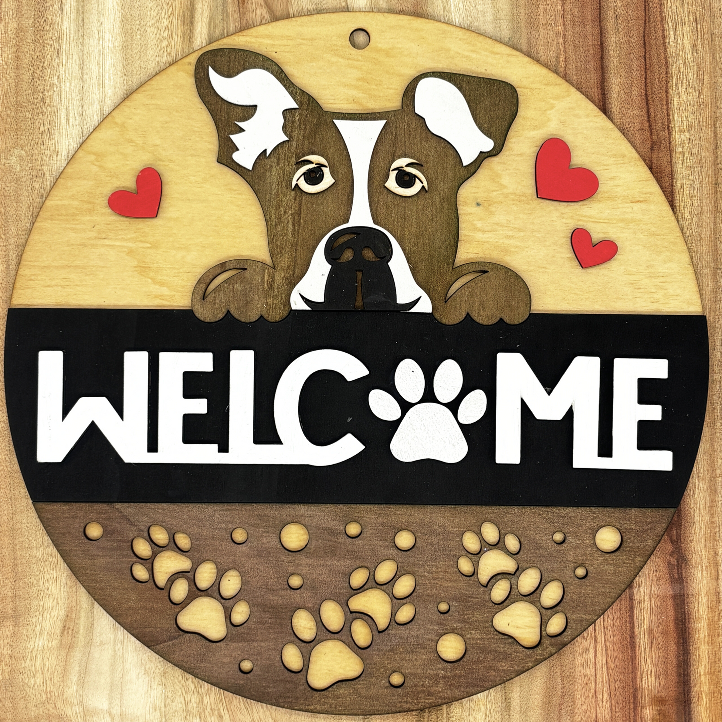 Handcrafted Dog-Themed Welcome Sign – Multilayered Wooden Decor