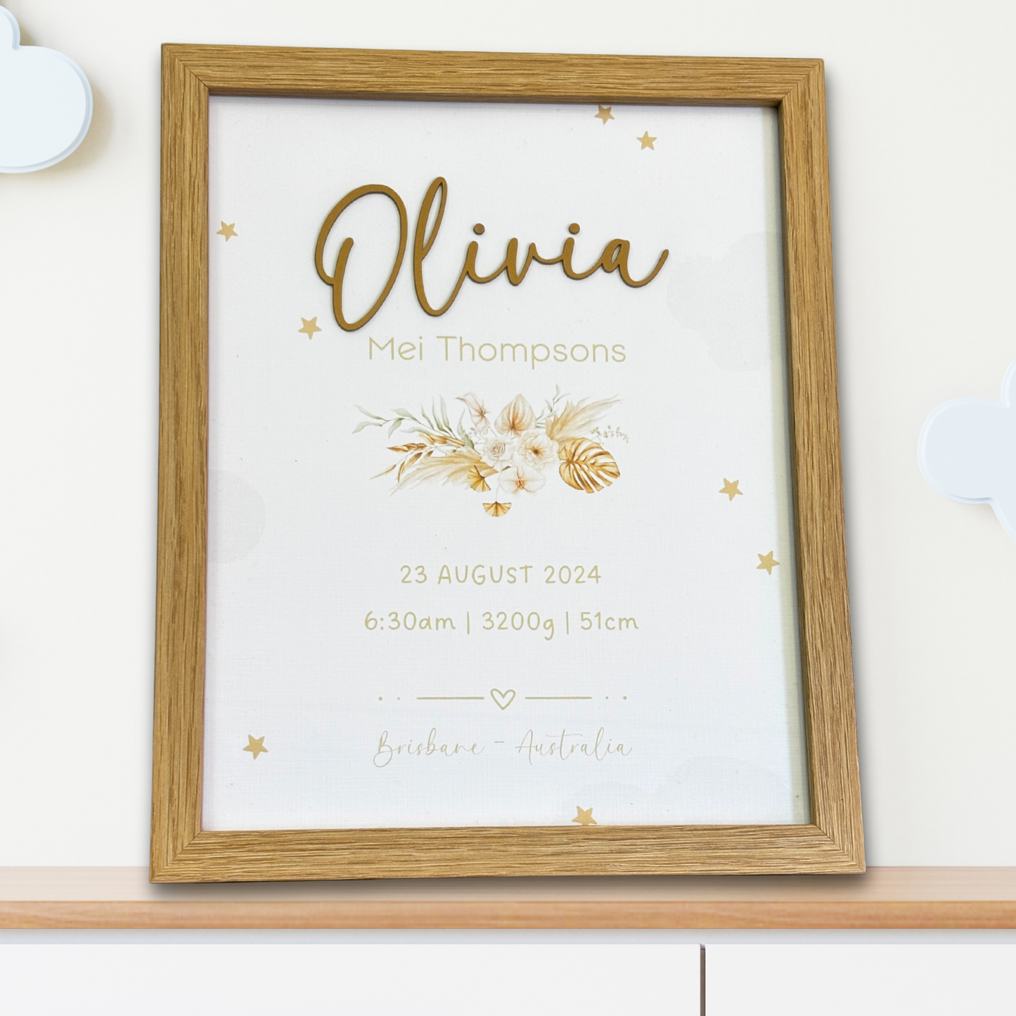 3D Personalised Birth Prints - Floral Theme