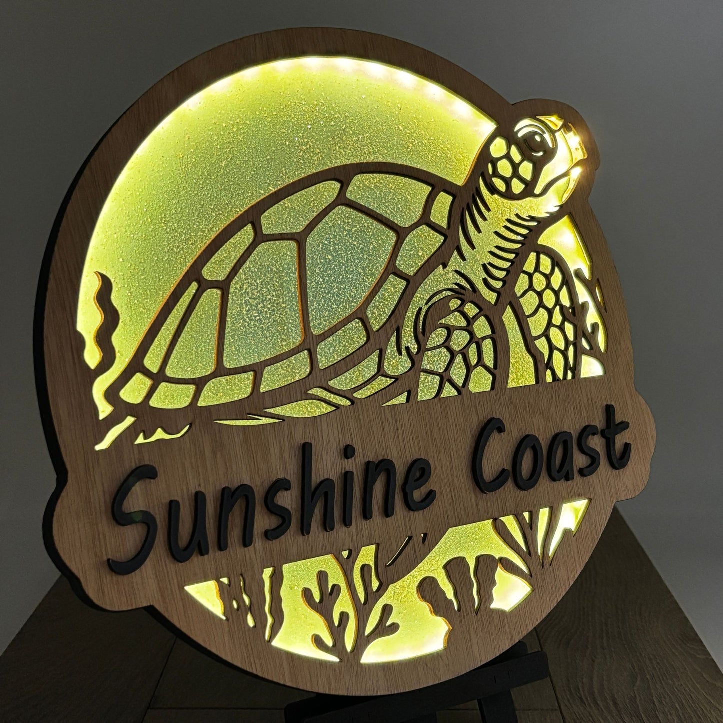 Wooden LED Art Lamp – Turtle Vibes