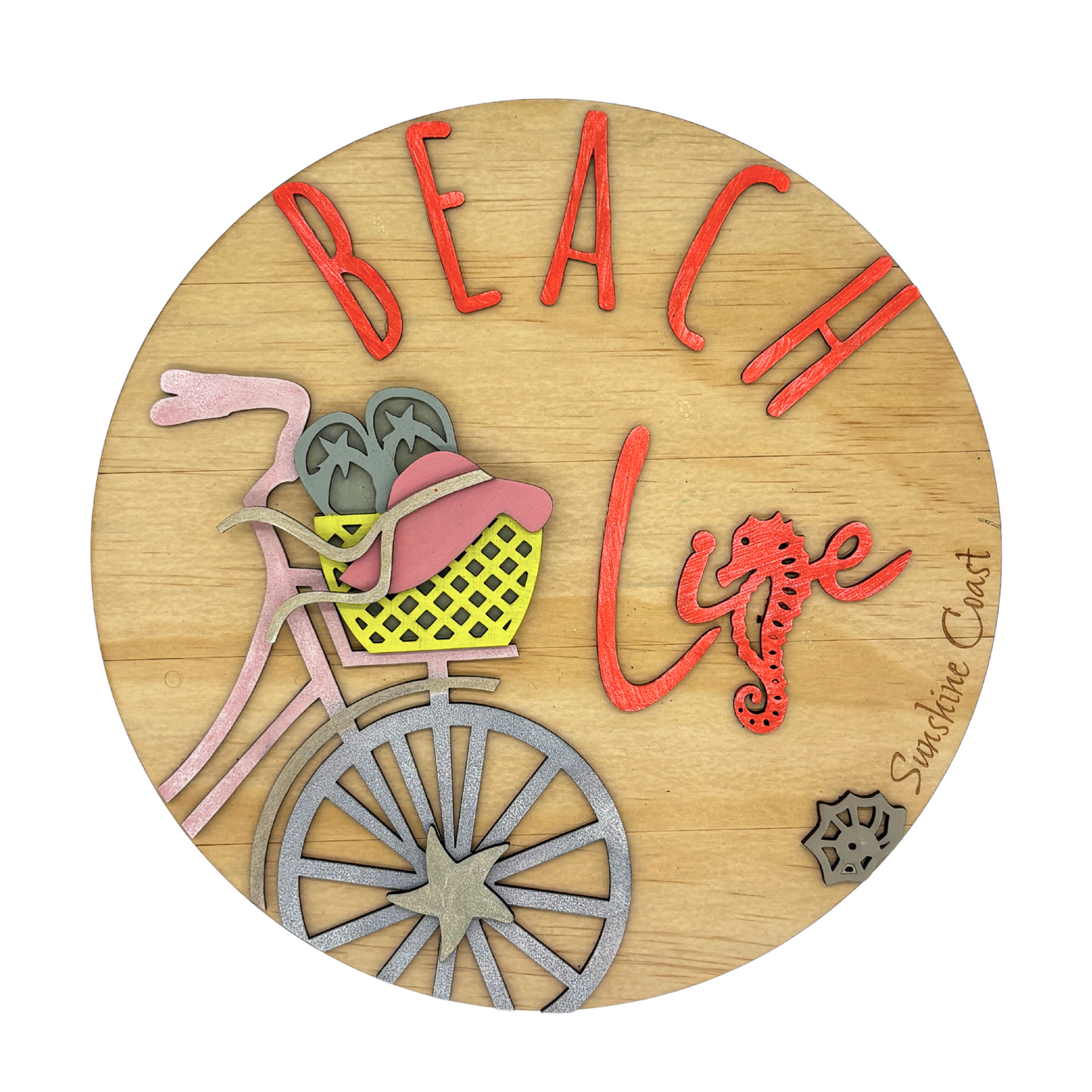 Beach Life Round Wooden Sign – Handcrafted Coastal Wall Art