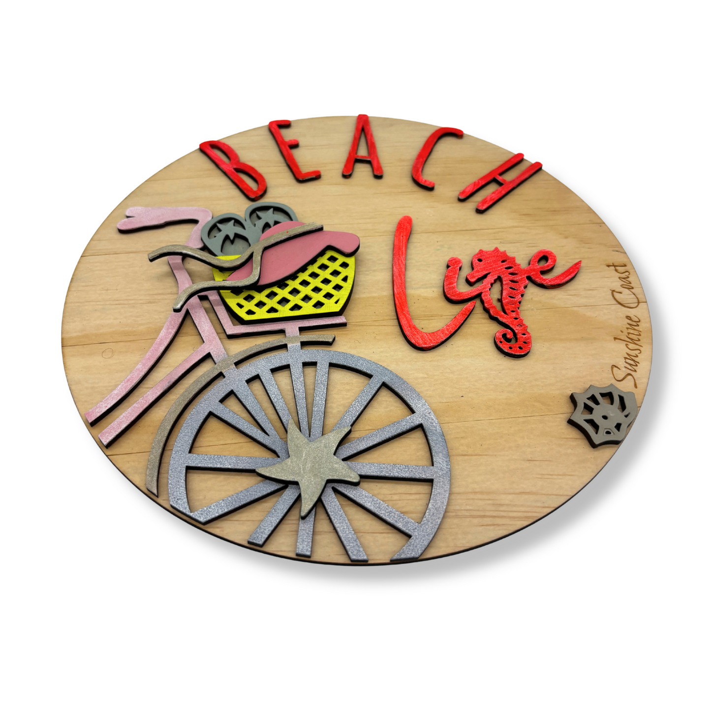 Beach Life Round Wooden Sign – Handcrafted Coastal Wall Art