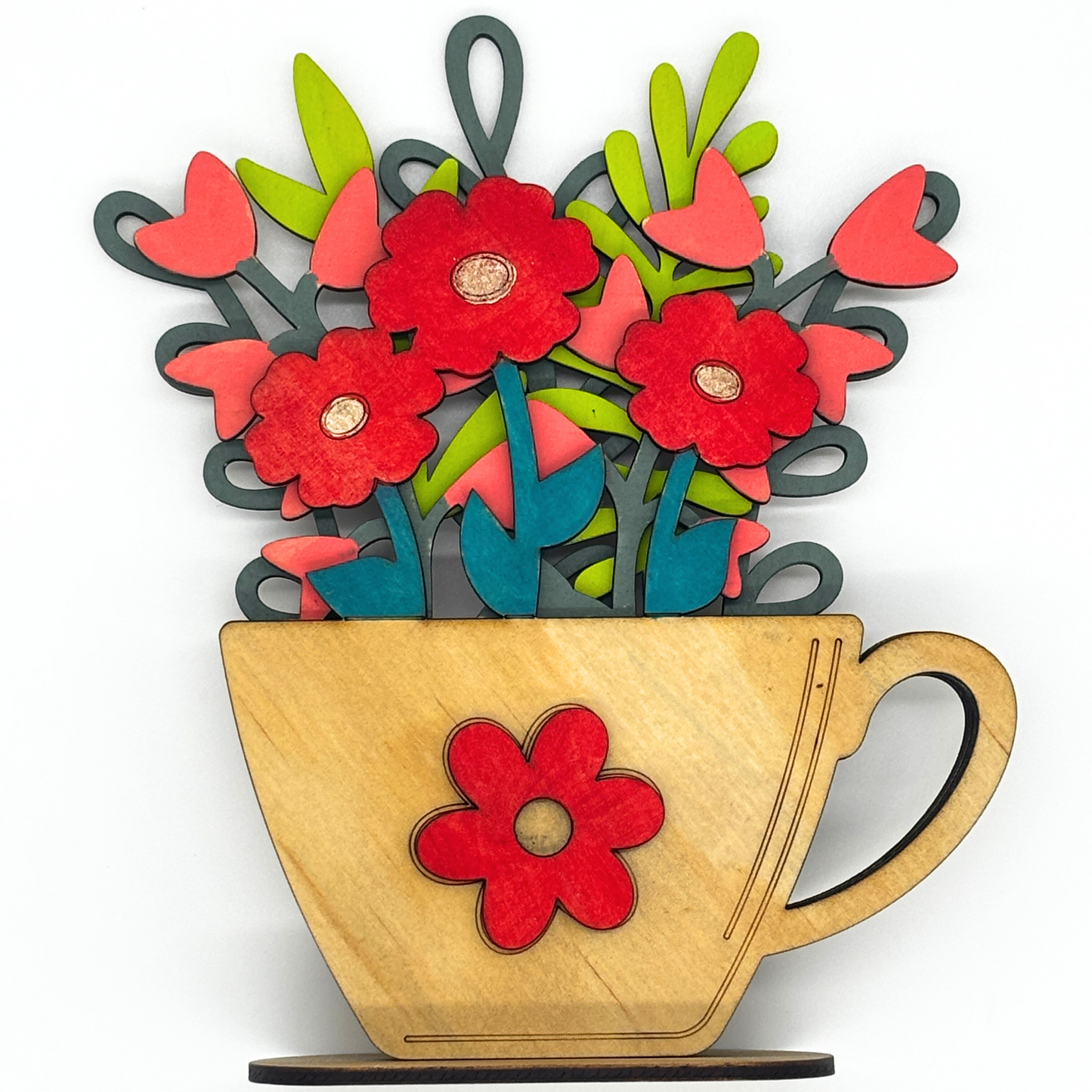 Wooden Teacup Flower Bouquet – Bright & Whimsical Home Decor