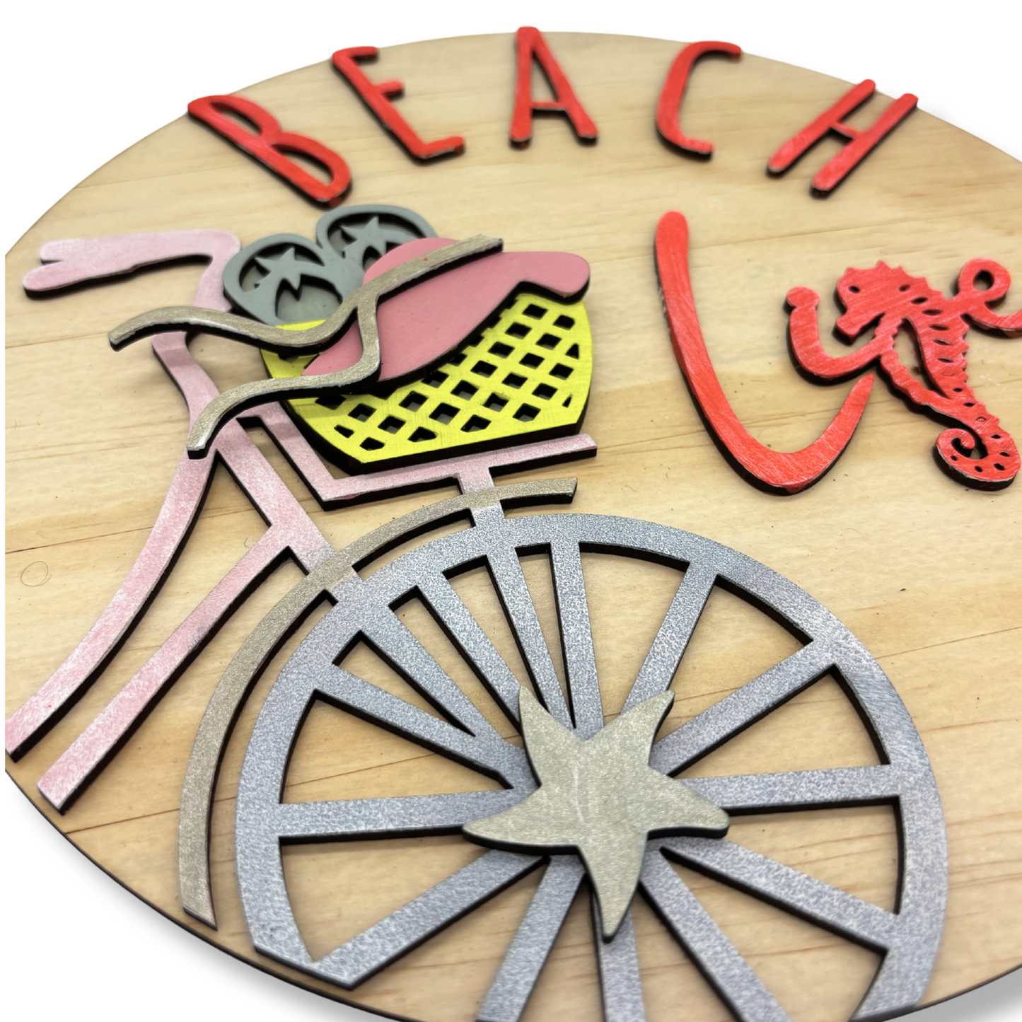 Beach Life Round Wooden Sign – Handcrafted Coastal Wall Art