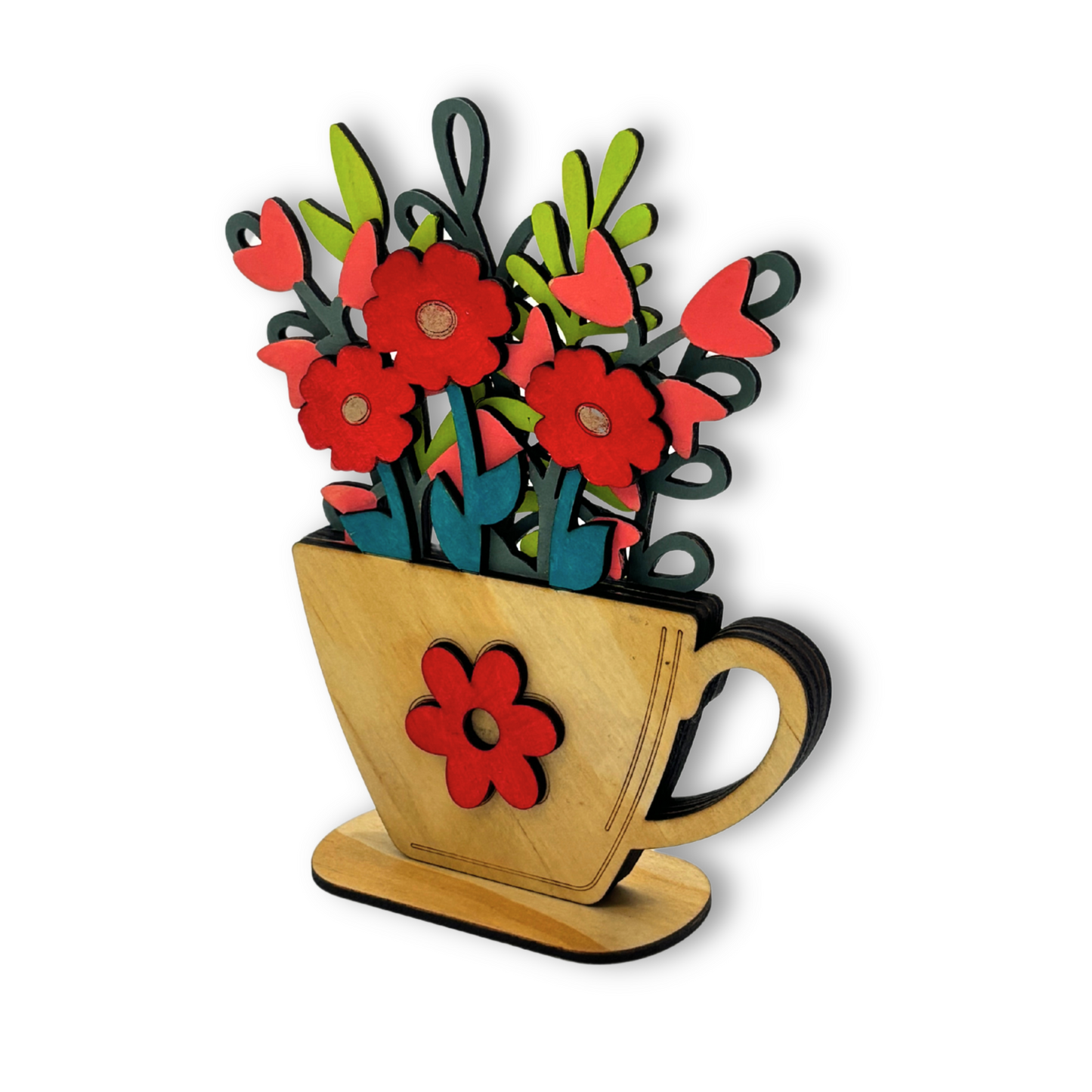 Wooden Teacup Flower Bouquet – Bright & Whimsical Home Decor