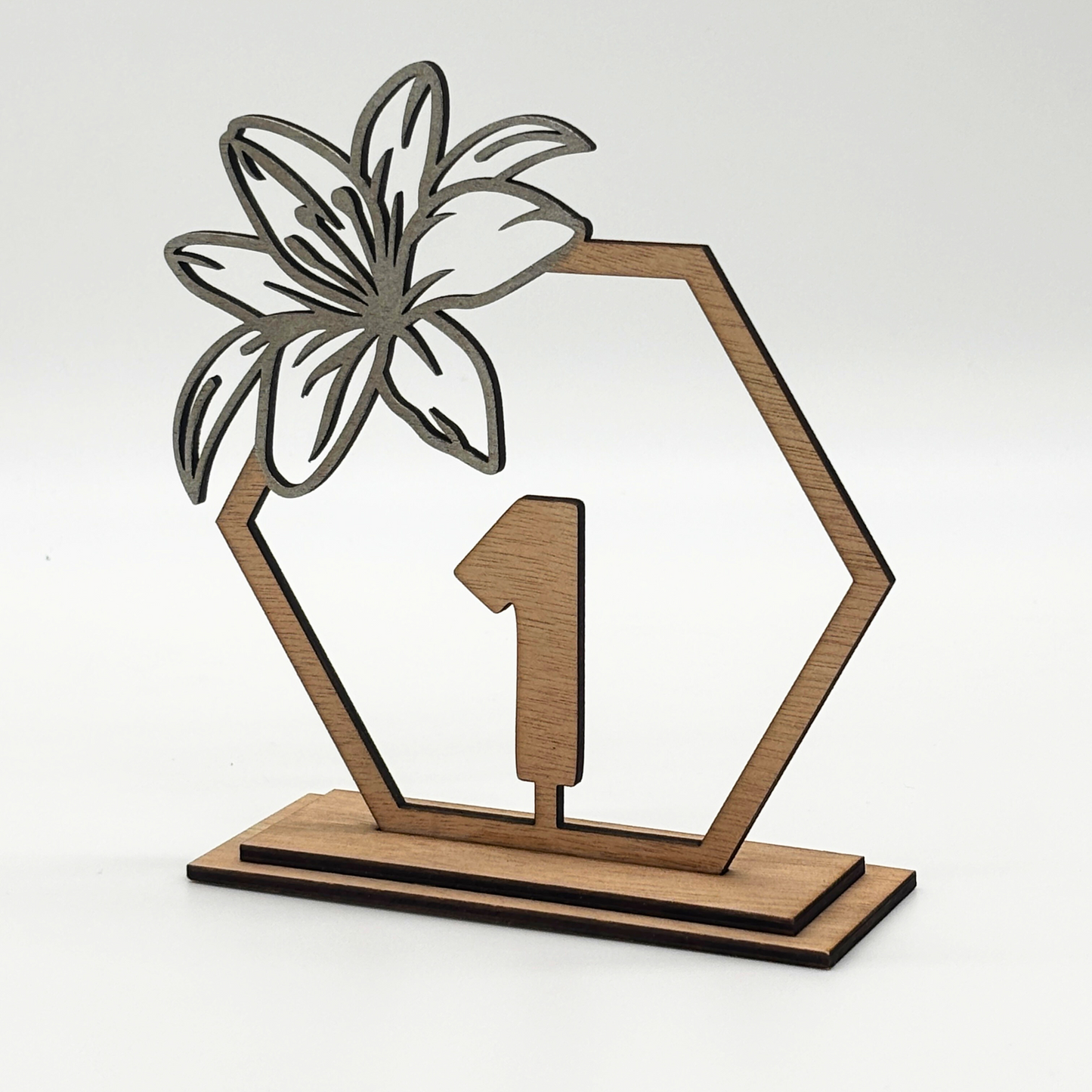 Wooden Floral Hexagon Table Number