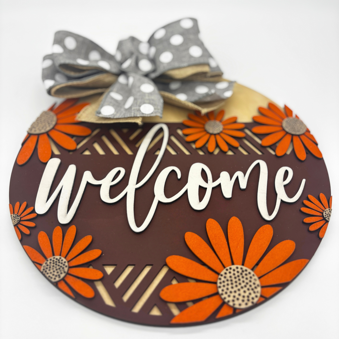 Rustic Floral “Welcome” Wooden Door Sign with Bow