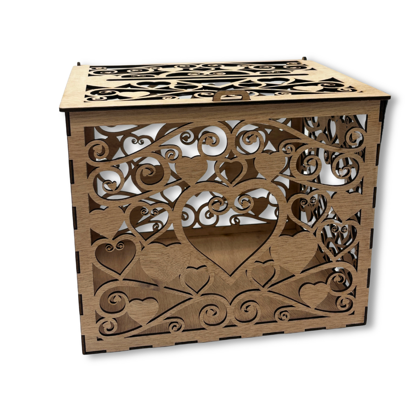 Wooden Wedding Card Box – Heart & Swirl Design