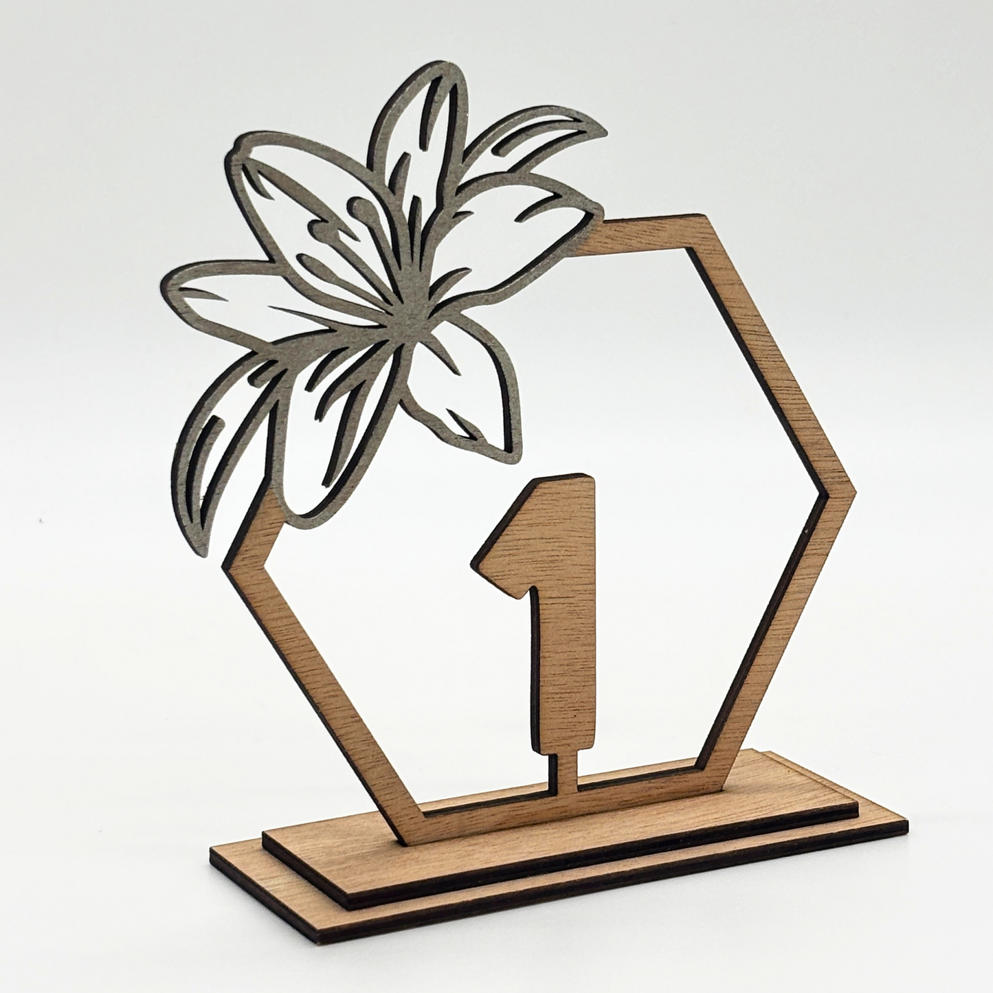 Wooden Floral Hexagon Table Number