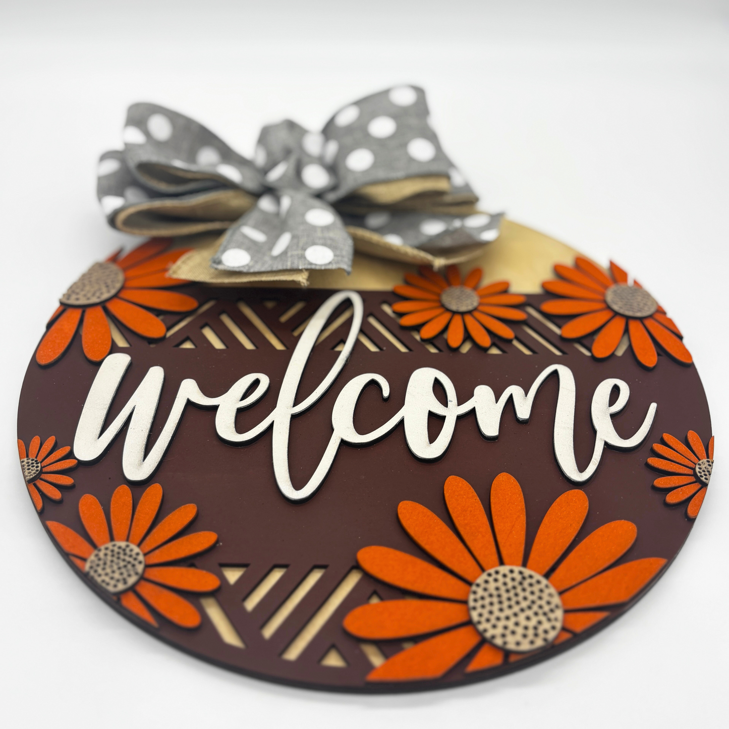 Rustic Floral “Welcome” Wooden Door Sign with Bow