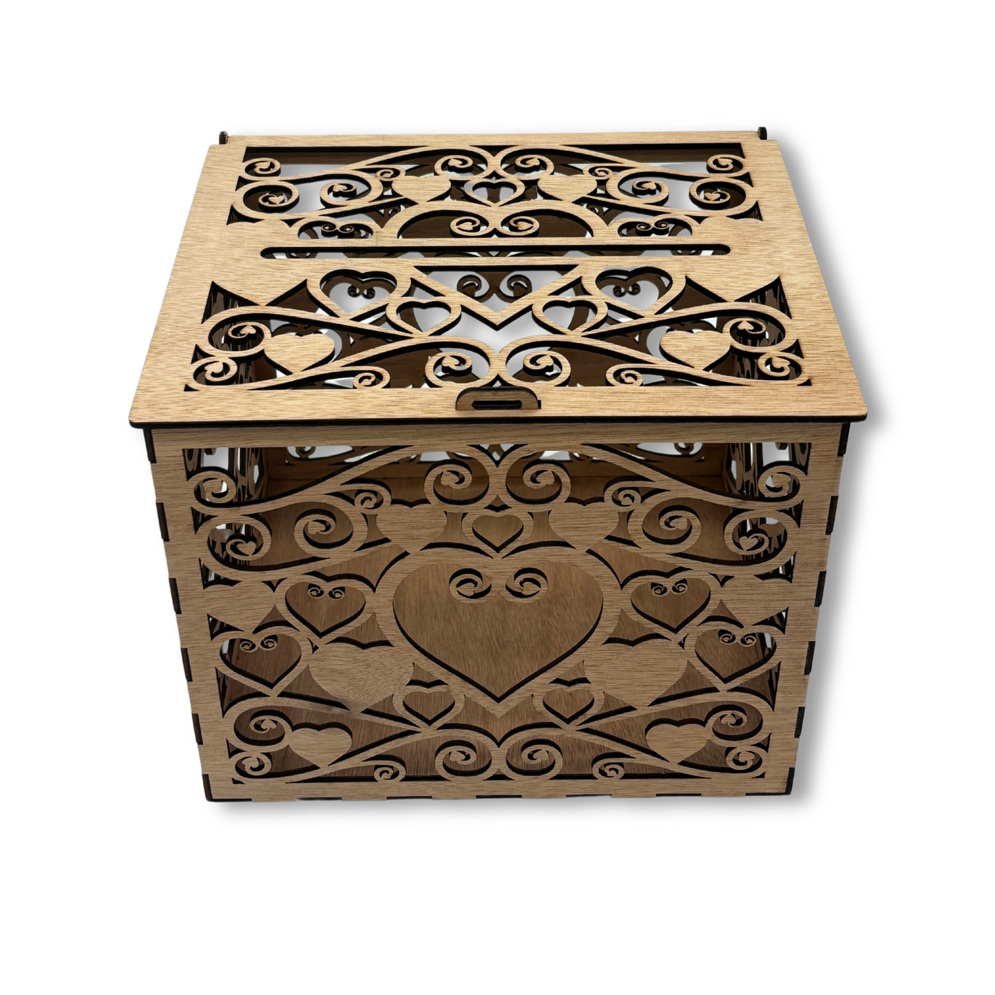 Wooden Wedding Card Box – Heart & Swirl Design