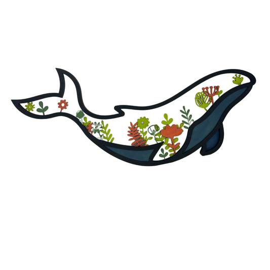 Whale & Marine Flowers Wooden Wall Art