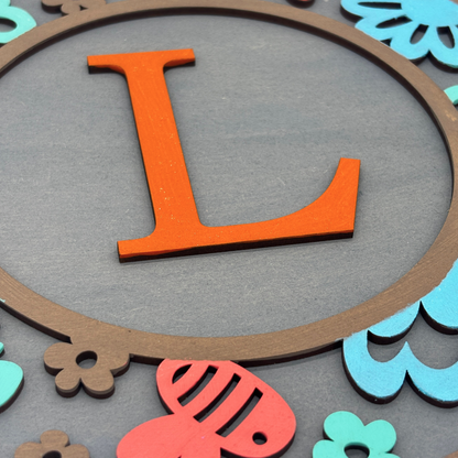 Kids Name Initial Sign – Bees and Flowers - Personalised