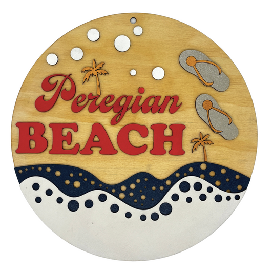 Peregian Beach Round Sign – Coastal Wooden Wall Art