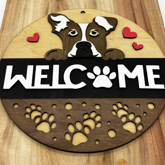 Handcrafted Dog-Themed Welcome Sign – Multilayered Wooden Decor