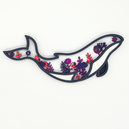 Whale & Ocean Bloom Wooden Wall Art