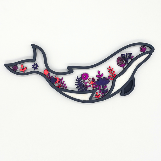 Whale & Ocean Bloom Wooden Wall Art