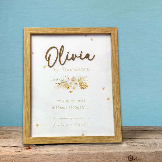 3D Personalised Birth Prints - Floral Theme