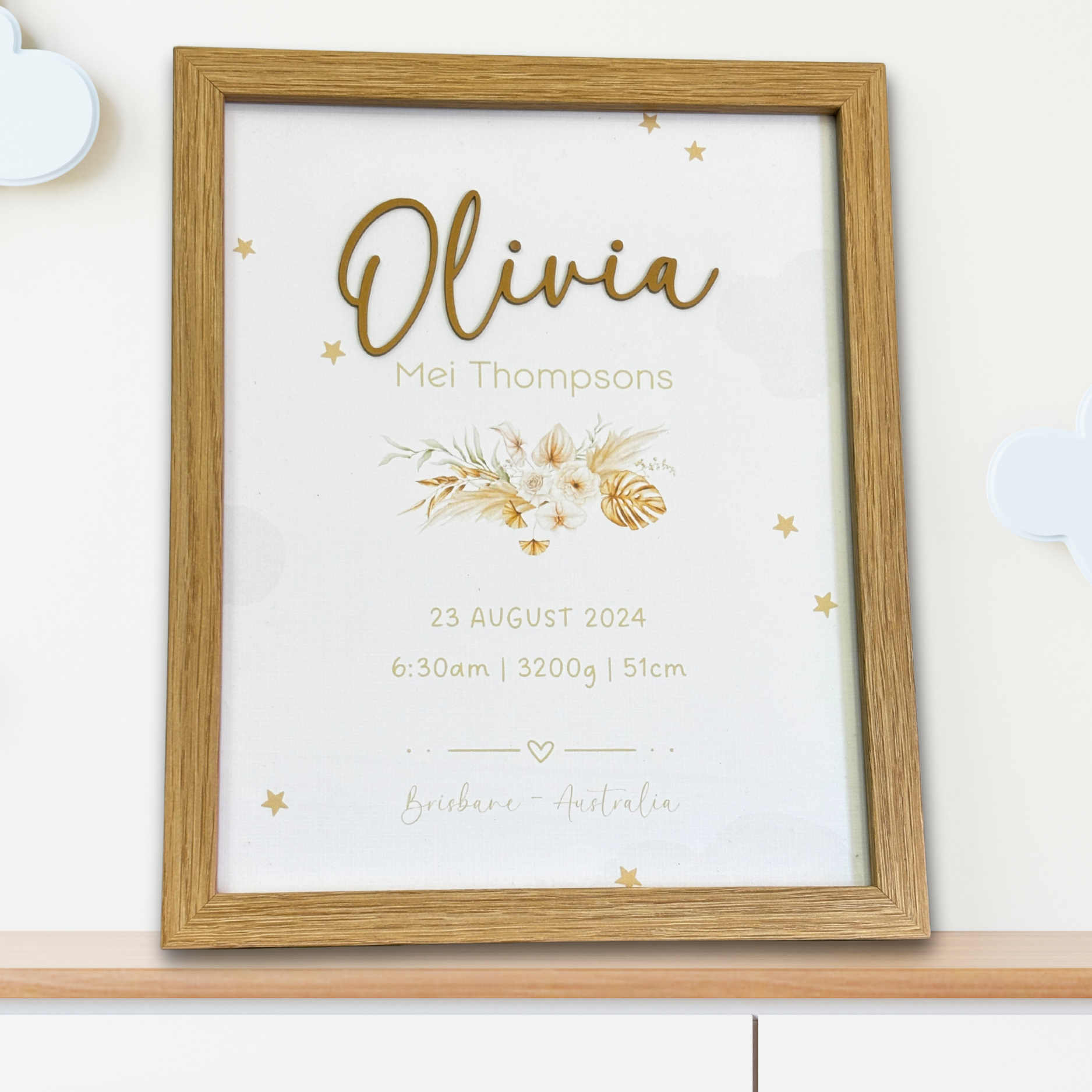 3D Personalised Birth Prints - Floral Theme