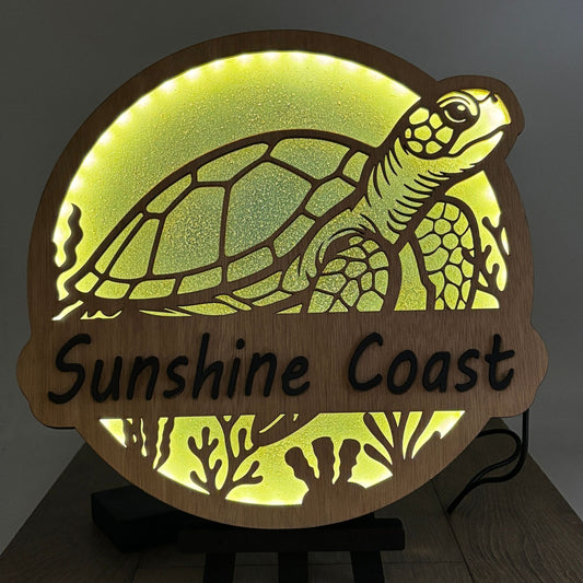 Wooden LED Art Lamp – Turtle Vibes