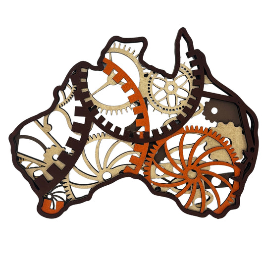 Australia Map – Steampunk Style Layered Wooden Wall Art
