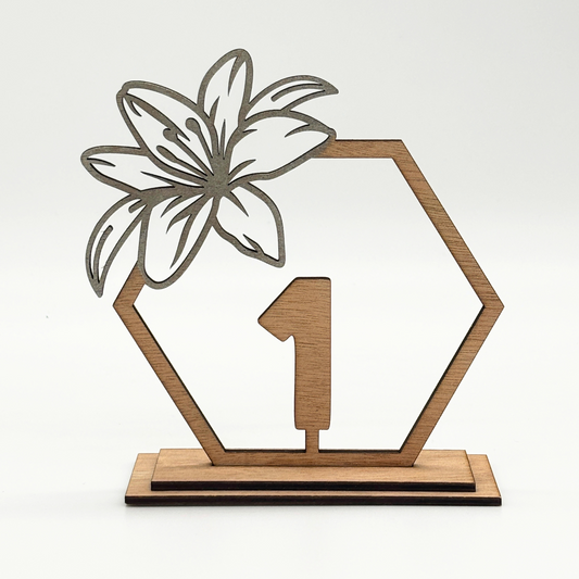 Wooden Floral Hexagon Table Number