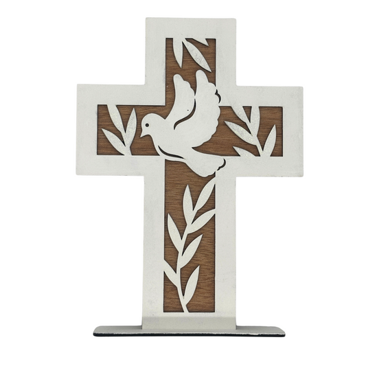 Standing Cross with Dove & Olive Branch