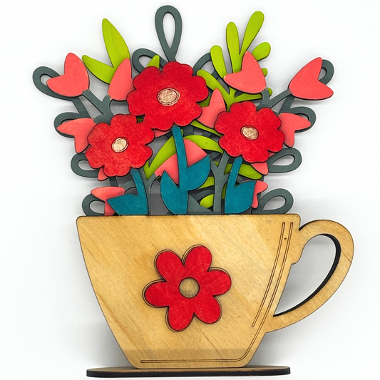 Wooden Teacup Flower Bouquet – Bright & Whimsical Home Decor