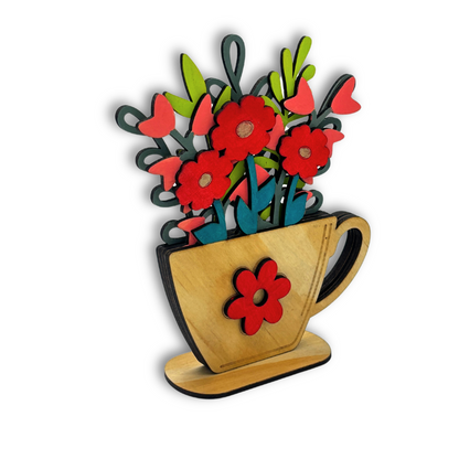 Wooden Teacup Flower Bouquet – Bright & Whimsical Home Decor