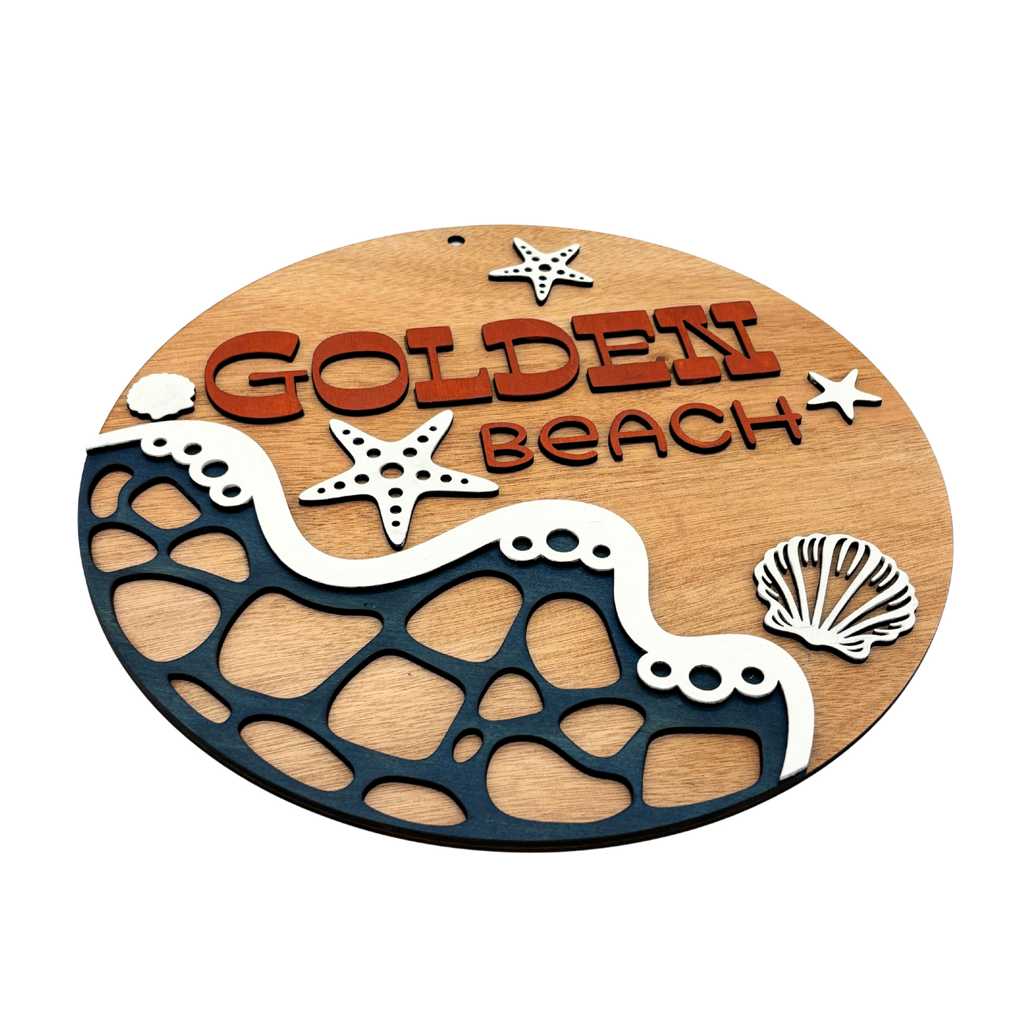 Golden Beach Coastal Wall Sign – Wooden Wall Art Decor