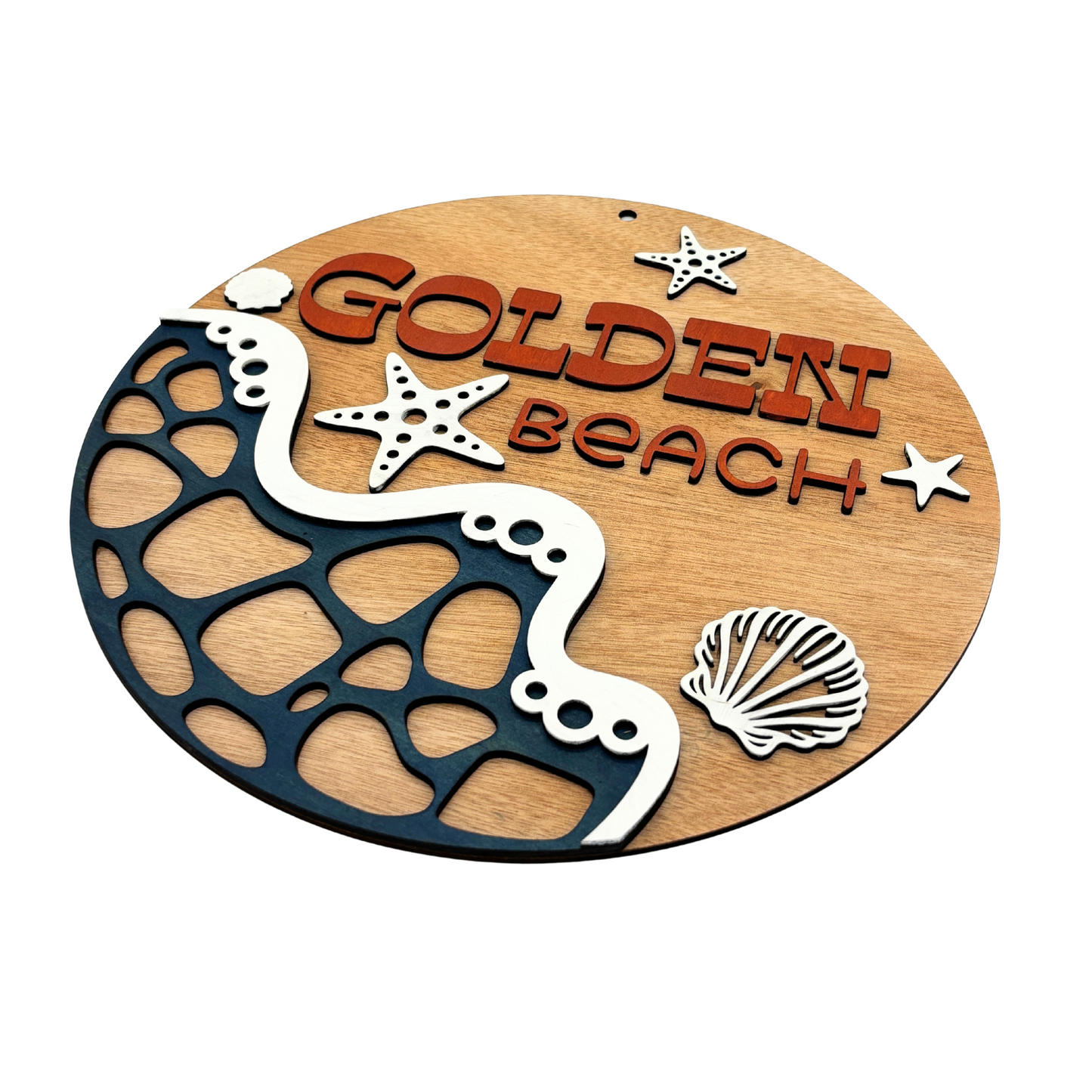 Golden Beach Coastal Wall Sign – Wooden Wall Art Decor