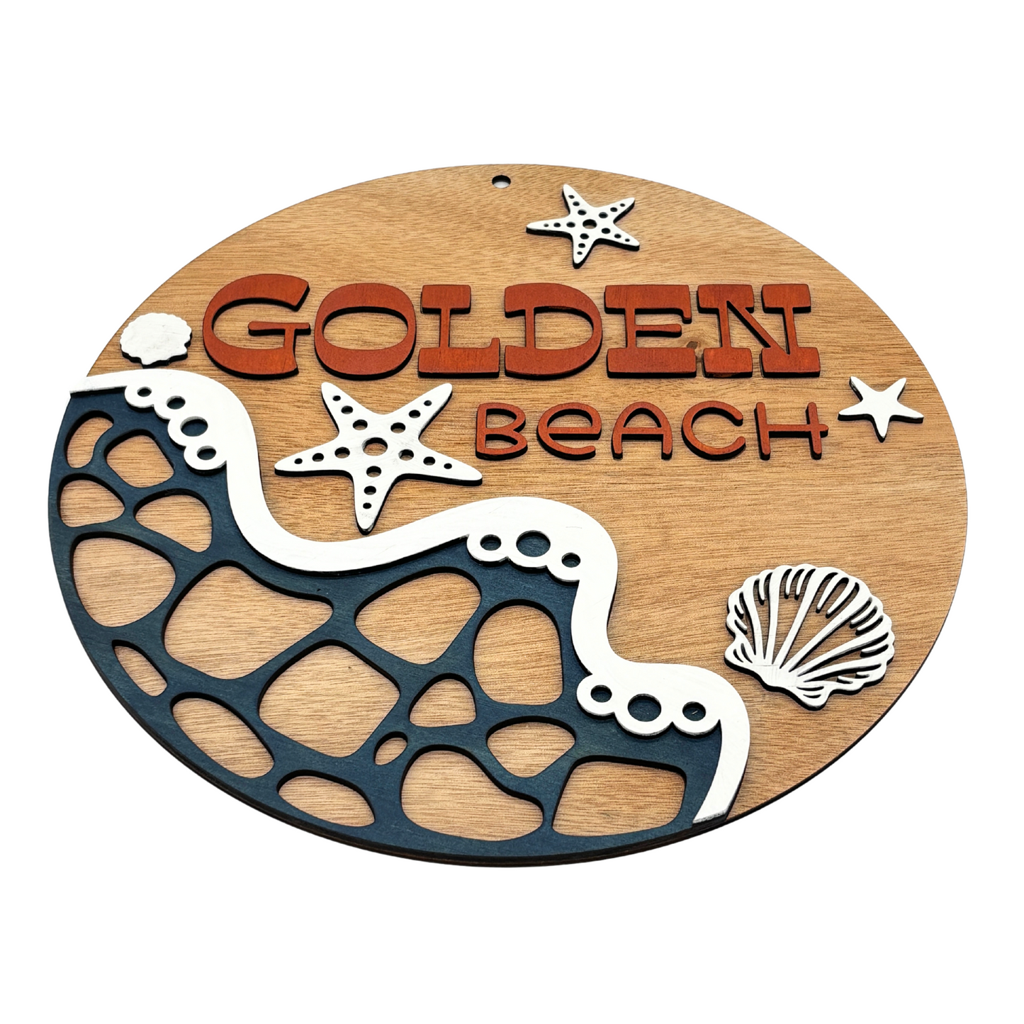 Golden Beach Coastal Wall Sign – Wooden Wall Art Decor