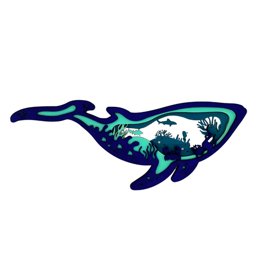 Layered Whale Ocean Scene – 3D Laser Cut Marine Wall Art