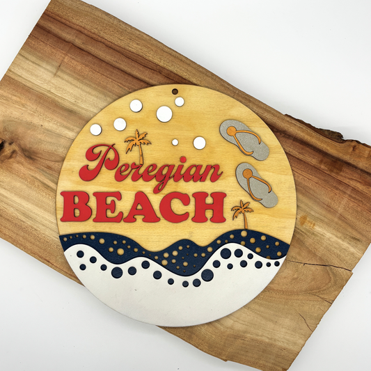 Peregian Beach Round Sign – Coastal Wooden Wall Art