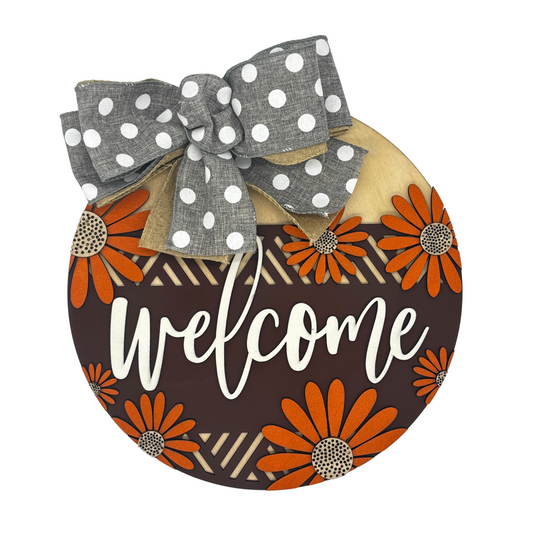 Rustic Floral “Welcome” Wooden Door Sign with Bow